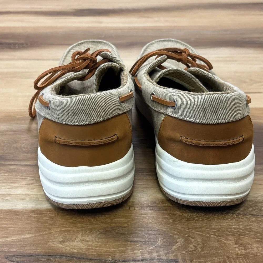 Lands End Boat Shoes Size 12D Canvas Deck Shoes Twill Casual Khaki Tan